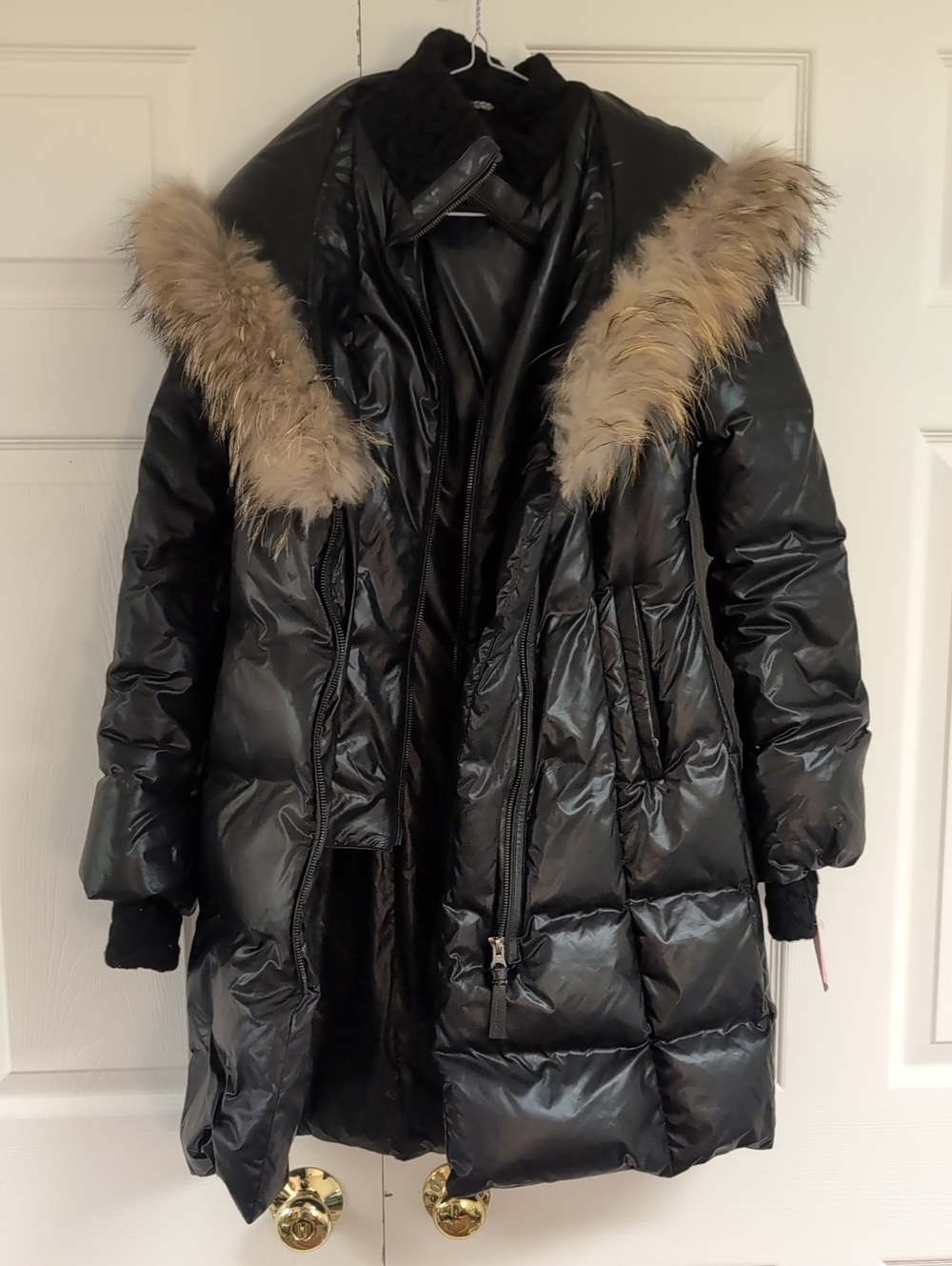 Mackage Black Long Puffer Coat with Natural Fur Trim